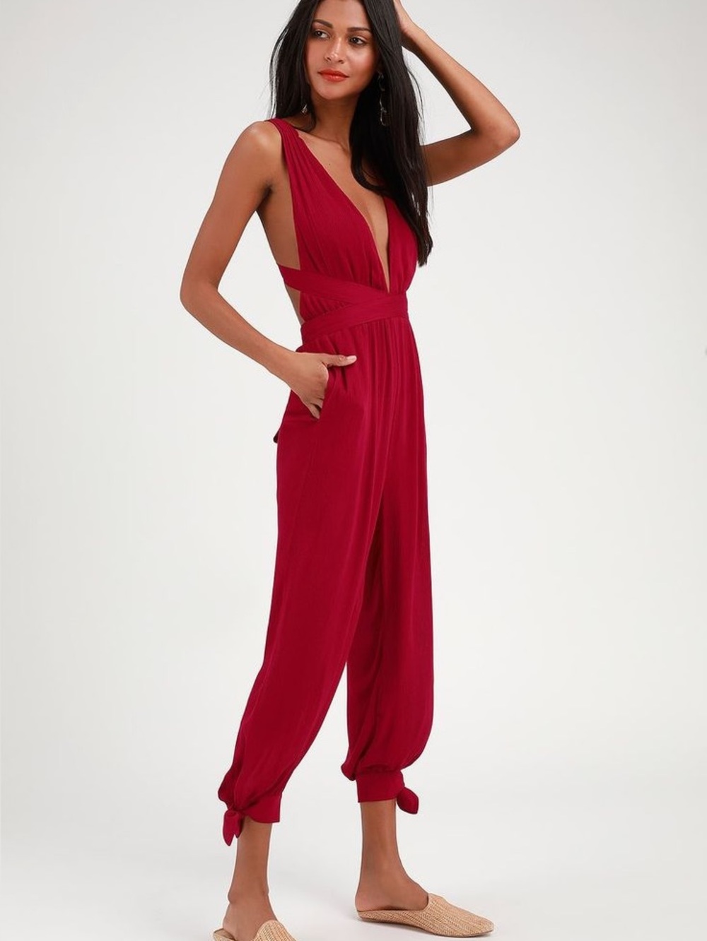 NWT Lulus Lolinda Convertible Halter Jumpsuit Size S Red
